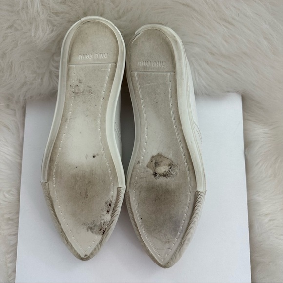 Miu Miu Leather Metal Pointed Toe Slip on Sneakers 8.5 White - Silver - Picture 6 of 6